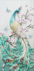 Tranh dán tường con công  đuôi xanh và cành hoa tím - 1