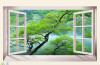 Tranh dán tường cửa sổ cành cây xanh - 1
