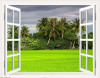 Tranh dán tường cửa sổ đồng lúa và dừa xanh - 1
