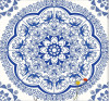 Tranh dán tường gạch bông hoa tròn xanh dương - 1