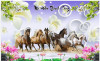 Tranh dán tường mã đáo thành công đàn ngựa và hoa trắng - 1