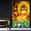 Tranh dán tường phật giáo Phật A Di Đà toa ánh hào quang và hoa sen hồng - 