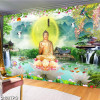 Tranh dán tường phật giáo Phật A Di Đà và hoa sen trắng - 