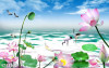 Tranh phong cảnh hoa sen và đôi chim tung cánh bay -