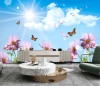 Tranh dán tường  phong cảnh hoa và bướm bay - 