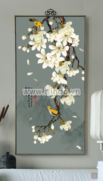 Tranh hoa lan trắng và đôi chim vàng - 3