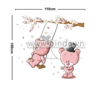 Decal xích đu gấu hồng, có sẵn keo, dán tường phòng bé, TPHCM 1,1 x 1,0 (m) (dài x rộng) - 3