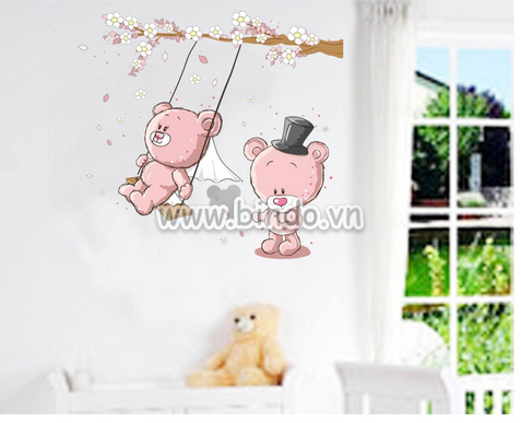 Decal xích đu gấu hồng, có sẵn keo, dán tường phòng bé, TPHCM 1,1 x 1,0 (m) (dài x rộng) - 1