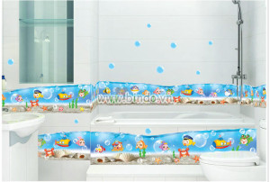 Decal dán tường Decal đàn cá vui nhộn chống nước dán phòng nhà tắm đẹp 2 mét dài