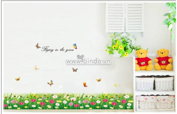 Decal dán tường   Chân tường hoa cúc đủ màu 