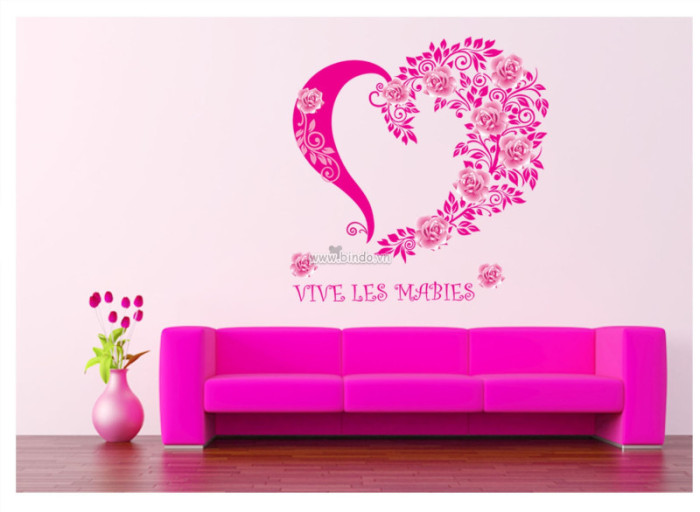 Trái tim hoa hồng decal dán tường, khổ lớn 1,3 x 0,8 (m) (dài x rộng), trang trí phòng khách, DIY tại TPHCM 【Có thi công】 - 1