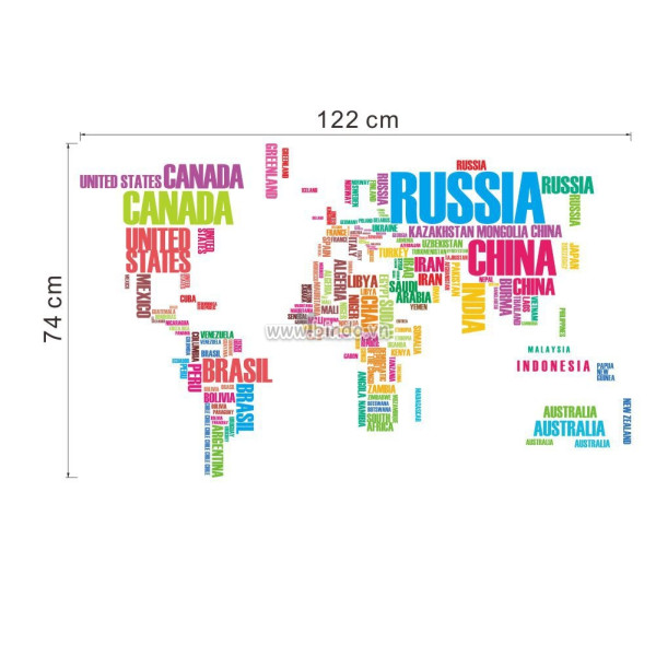 Decal dán bản đồ thế giới (tên quốc gia 1), chi tiết rời, dán quán cafe, TPHCM - 4