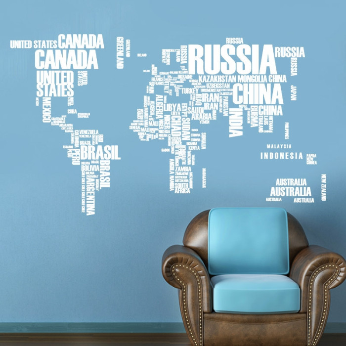 Decal dán tường bản đồ thế giới (tên quốc gia 3), phong cách hàn quốc, trang trí quán trà sữa, sau dán 1,22 x 0,74 (m) (dài x rộng) tại TPHCM - 2
