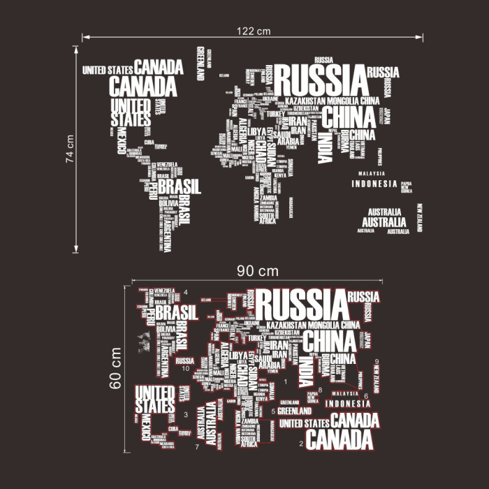 Decal dán tường bản đồ thế giới (tên quốc gia 3), phong cách hàn quốc, trang trí quán trà sữa, sau dán 1,22 x 0,74 (m) (dài x rộng) tại TPHCM - 3