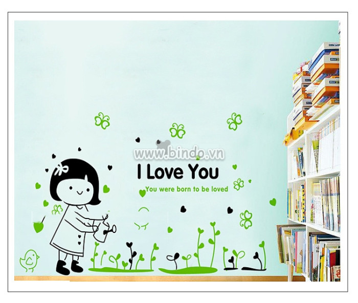 Decal dán tường Decal bé tưới cây hàn quốc dán phòng bé lớp học mầm non