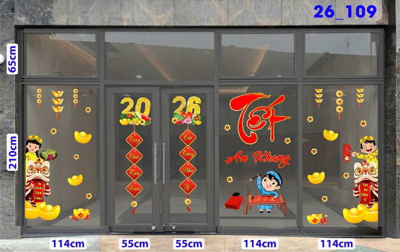 Decal dán tường Decal Tết xuân 2026 -Cửa 5 cánh số 109