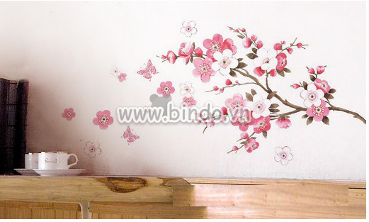 Decal dán tường Hoa đào, cành đào hồng 4