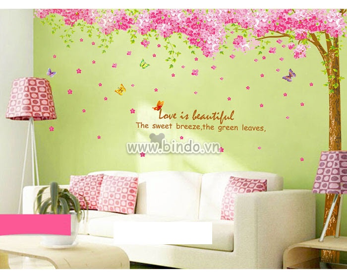 Decal dán tường Decal dán hoa anh đào 1, có sẵn keo dán 2 mặt, trang trí phòng ngủ, giá rẻ TPHCM