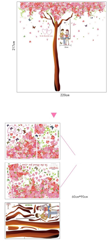 Decal dán cây hồng tình yêu, chi tiết rời, dán phòng khách, TPHCM 2,20 x 2,17 (m) (dài x rộng) - 5