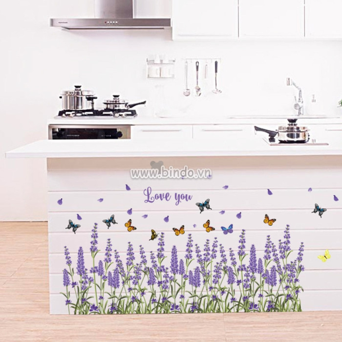 Decal hoa lavender dán tủ, kệ, chân tường phòng khách đẹp 60cm x 90cm có keo sẵn - 4