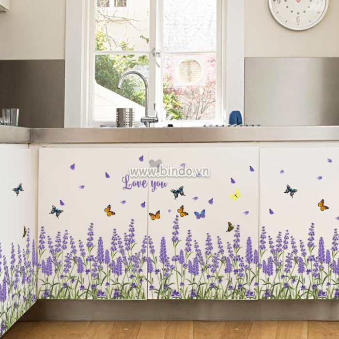 Decal hoa lavender dán tủ, kệ, chân tường phòng khách đẹp 60cm x 90cm có keo sẵn - 