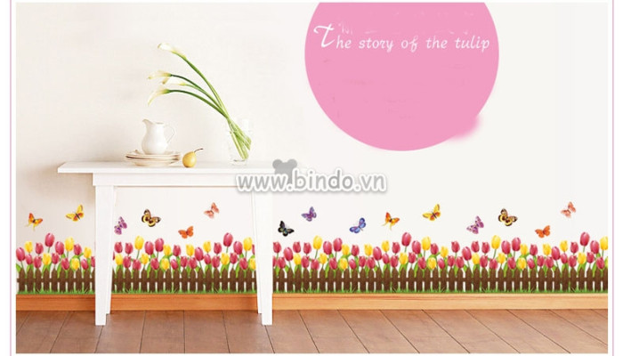 Decal hoa tulip hồng, vàng dán chân tường phòng khách phòng ngủ đẹp nhất - 3
