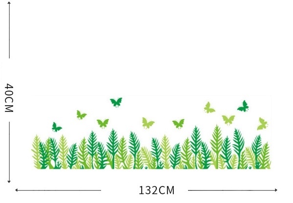 Decal chân tường chân tường lá xanh và bướm, kiểu hàn quốc, dán góc cầu thang, 1,32 x 0,40 (m) (dài x rộng) tại TPHCM - 3