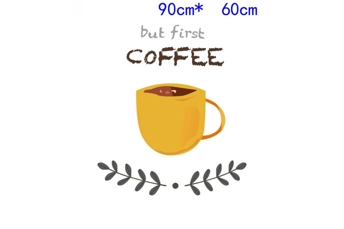 Decal dán tường Decal hình ly cà phê màu vàng và lá cà phê xanh dán tường bếp đẹp