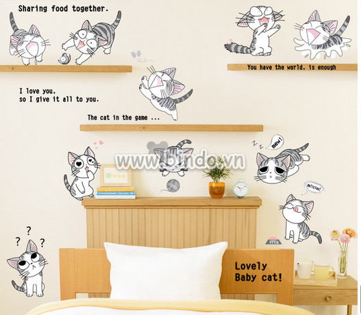 Decal dán tường Đàn mèo vui nhộn decal dán, phòng bé , dán theo sở thích, giá rẻ TPHCM