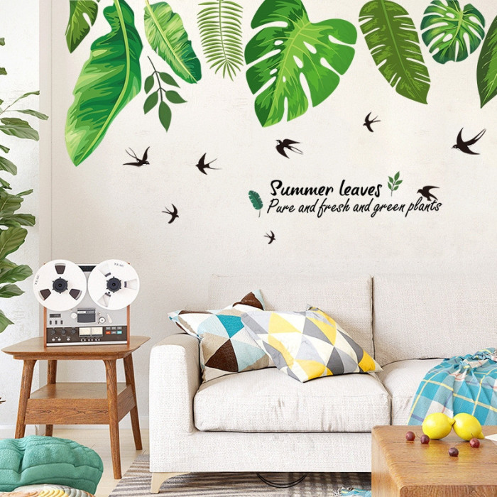 Decal dán tường Dây trang trí lá xanh