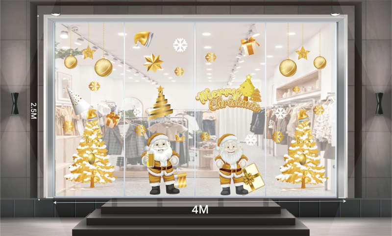Decal dán tường Decal 2 ông già noel mừng giáng sinh vàng 2025