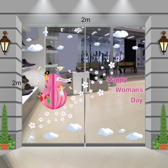 Decal dán tường Decal 8/3 Happy woman day mừng ngày quốc tế phụ nữ dán kính đẹp ở TPHCM