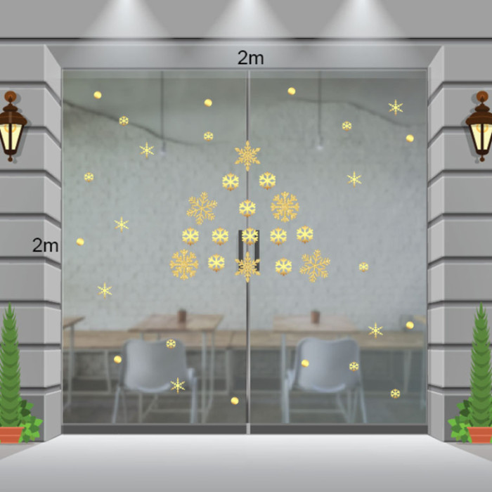 Decal dán tường Decal bông tuyết vàng noel 2023