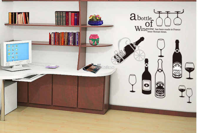 Decal dán tường Decal các chai rượu to màu đen trang trí tủ kệ bếp, tủ lạnh đẹp