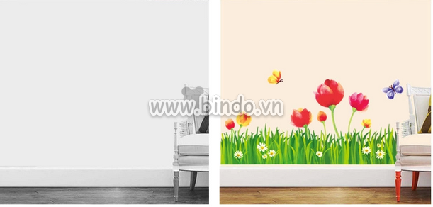 Decal chân tường decal chân tường hoa tulip to, màu đỏ, dán chân tường phòng ngủ,  - 1