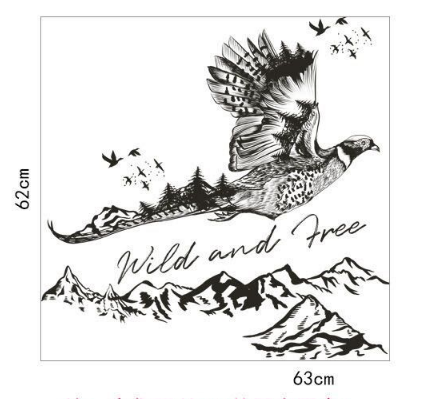 Decal dán decal chim trĩ cùng non sông núi đồi cây lá, dán theo sở thích, trang trí quán cafe - 4