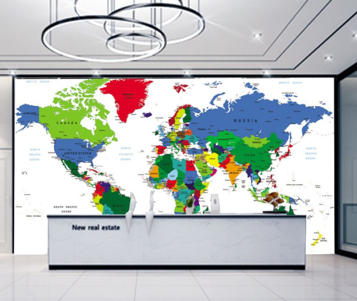Tranh bản đồ thế giới dán tường văn phòng công ty đẹp TPHCM