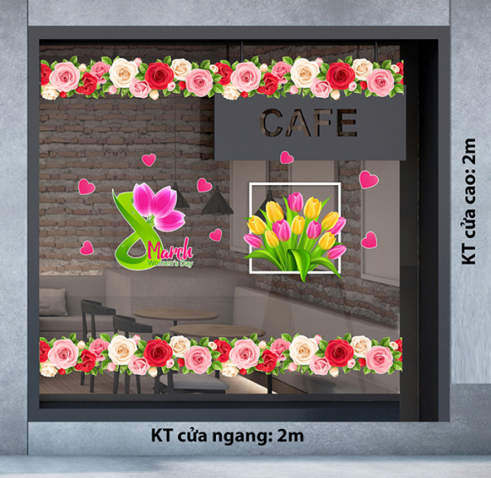 Decal dán tường Decal chữ 8 tháng 3 (8/3)  bó hoa tulip hồng 1