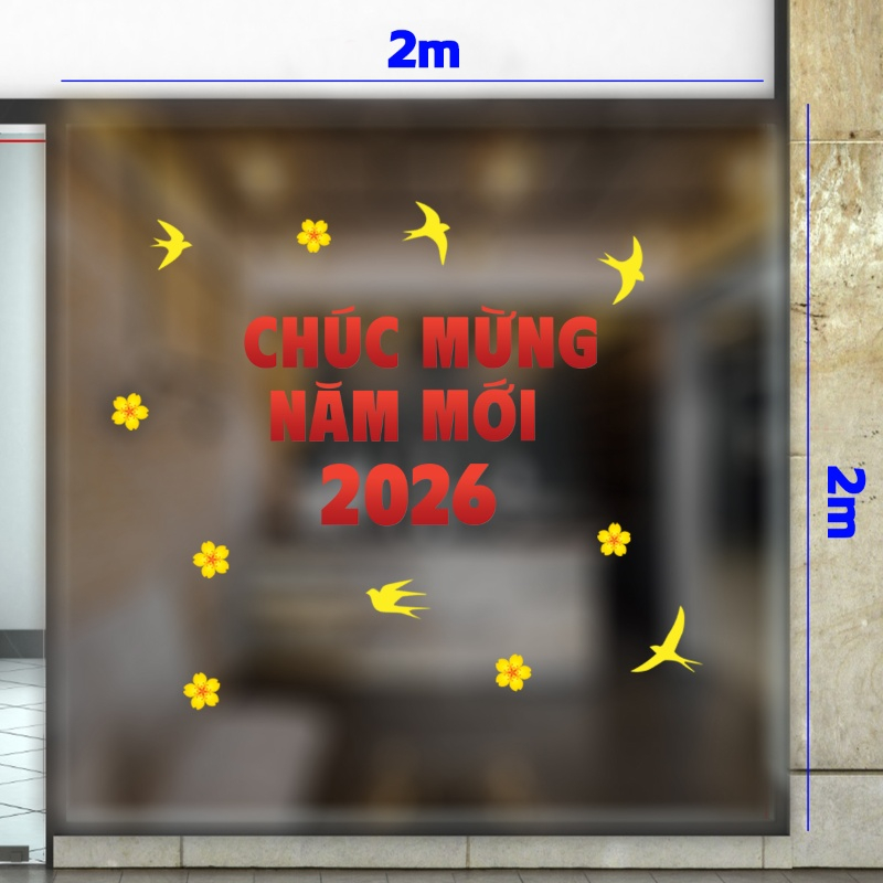 Decal dán tường Decal chữ chúc mừng năm mới 2026 màu đỏ