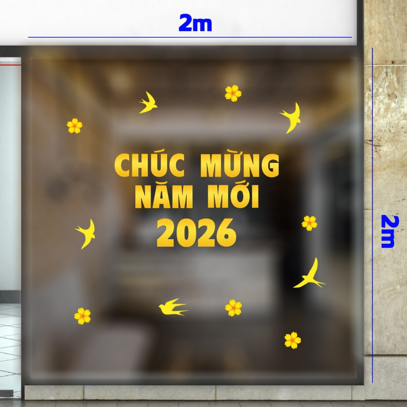 Decal dán tường Decal chữ chức mừng năm mới 2026 màu vàng