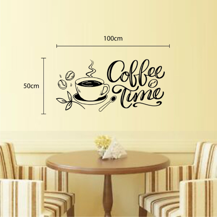 Decal chữ coffee time và tách cà phê màu đen decal dán tường, trang trí quán cafe, có sẵn keo, cao cấp tại TPHCM - 1