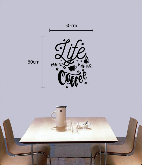 Decal dán tường Decal chữ Life Coffee và ly  cà phê màu đen