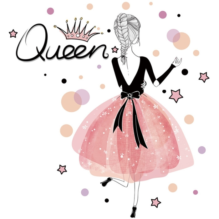 Decal dán hình công chúa váy hồng áo đen, kiểu hàn quốc, dán phòng cho bé gái ở TPHCM 【Có thi công】 - 