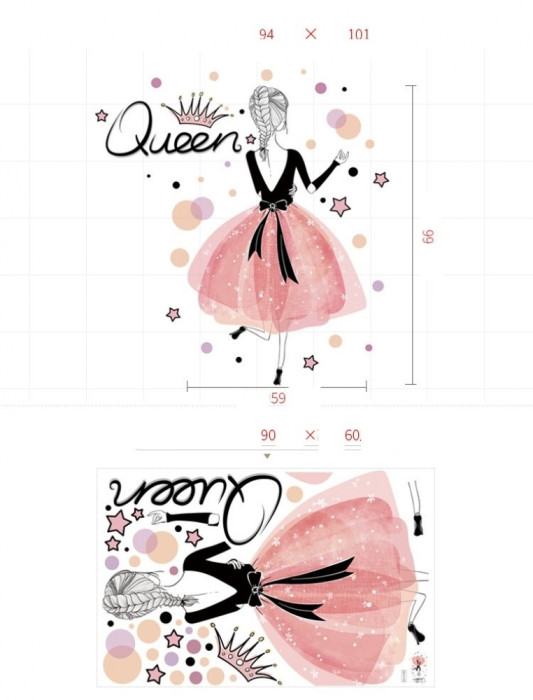Decal dán hình công chúa váy hồng áo đen, kiểu hàn quốc, dán phòng cho bé gái ở TPHCM 【Có thi công】 - 5