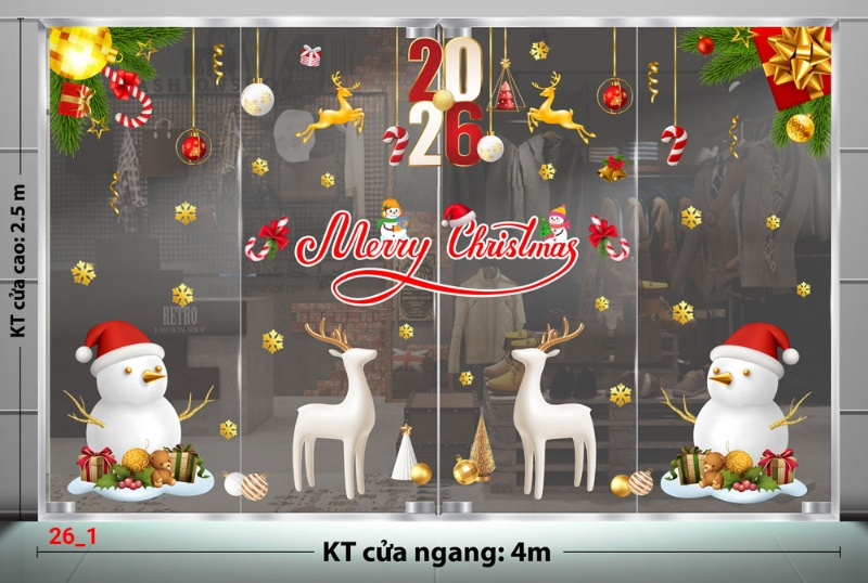 Decal dán tường Decal dán kính Noel combo số 1 cặp đôi người tuyết