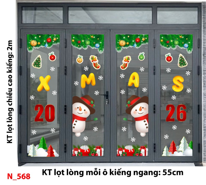 Decal dán tường Decal dán Noel 568 cửa 4 cánh