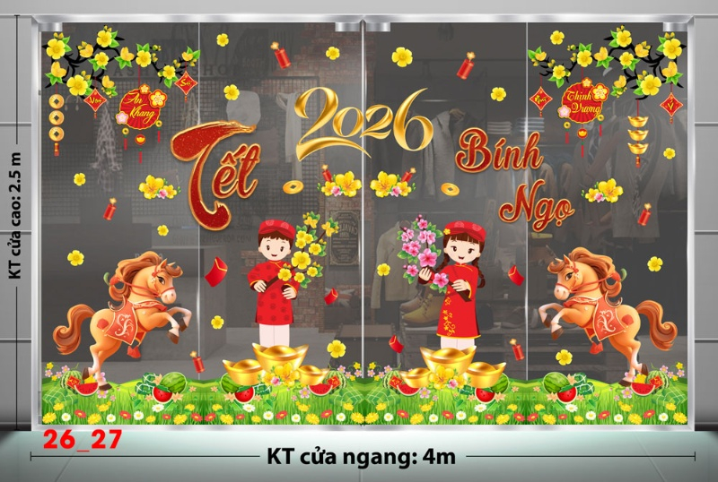 Decal dán tường Decal dán Tết - Tết xuân combo 27