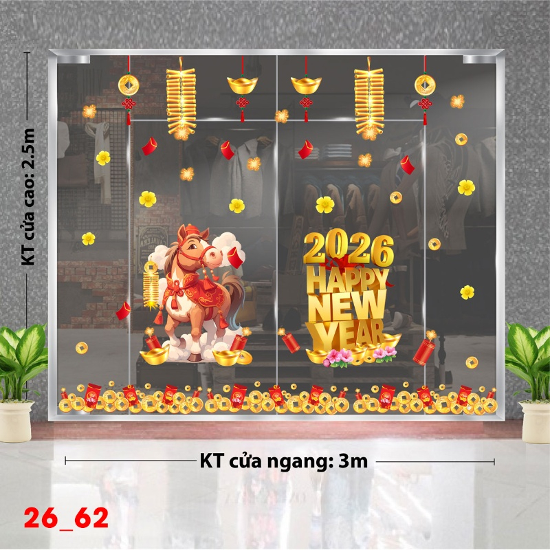 Decal dán tường Decal dán Tết  2026  - Tết xuân Combo 62