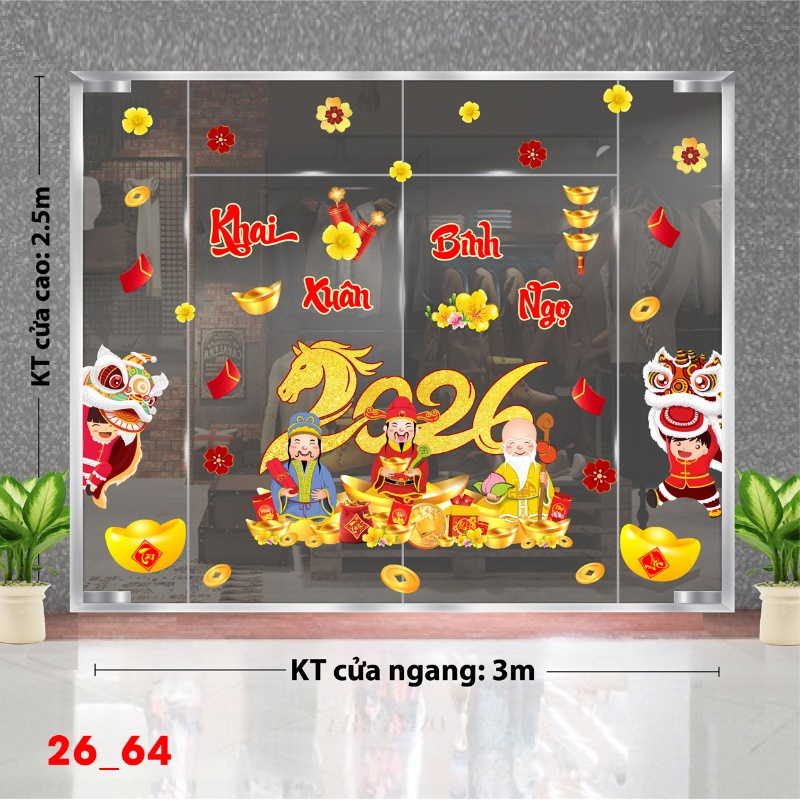 Decal dán tường Decal dán Tết  2026 - Tết xuân Combo 64