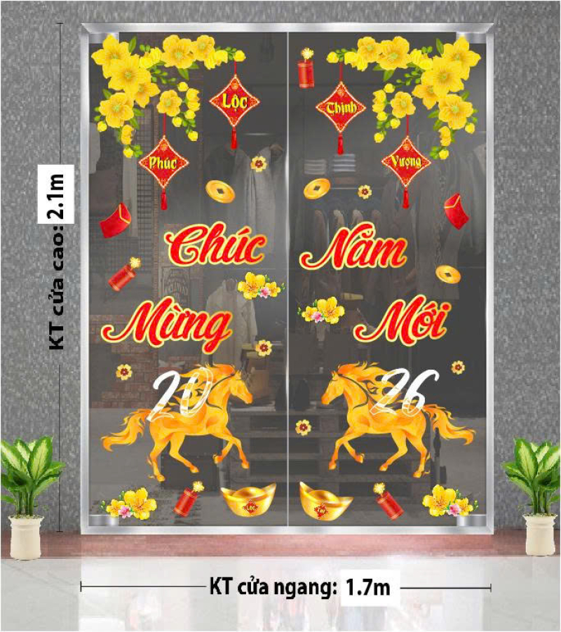Decal dán tường Decal Tết xuân 2026 - Tết xuân Hoa mai vàng 